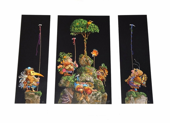 James Christiansen Signed Limited Edition Lithograph: "Six Bird Hunters in Full Camouflage"