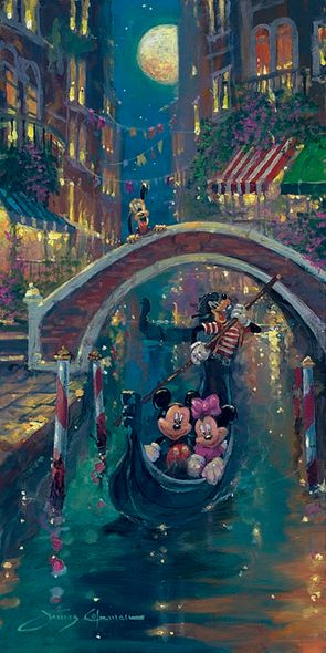 James Coleman Hand Signed and Numbered Limited Edition Embellished Canvas Giclee:"Moonlight in Venice (Mickey Mouse)"