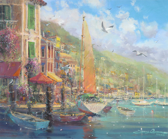 James Coleman Handsigned and Numbered Limited Edition Embellished Giclee on Canvas:"Afternoon Serenity"