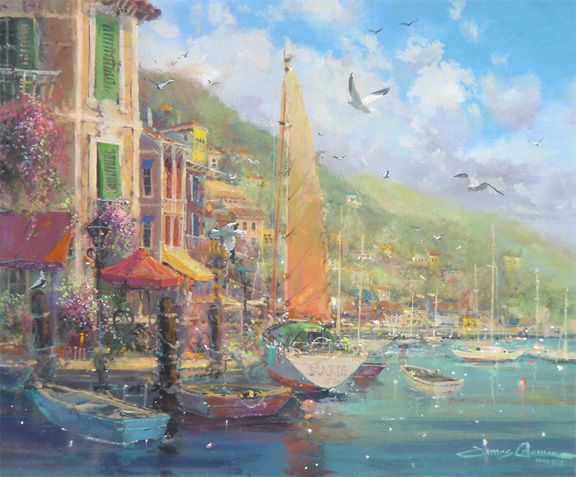 James Coleman Handsigned and Numbered Limited Edition Embellished Giclee on Canvas:"Afternoon Serenity"