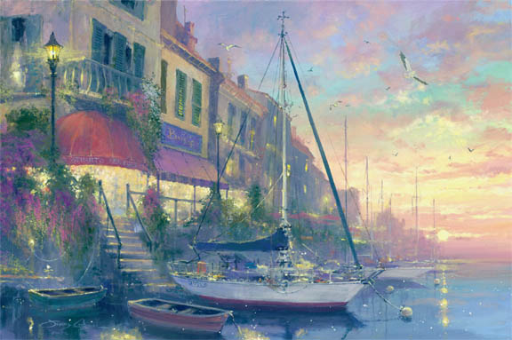 James Coleman Handsigned and Numbered Limited Edition Embellished Giclee on Canvas:"Harbour Lights"