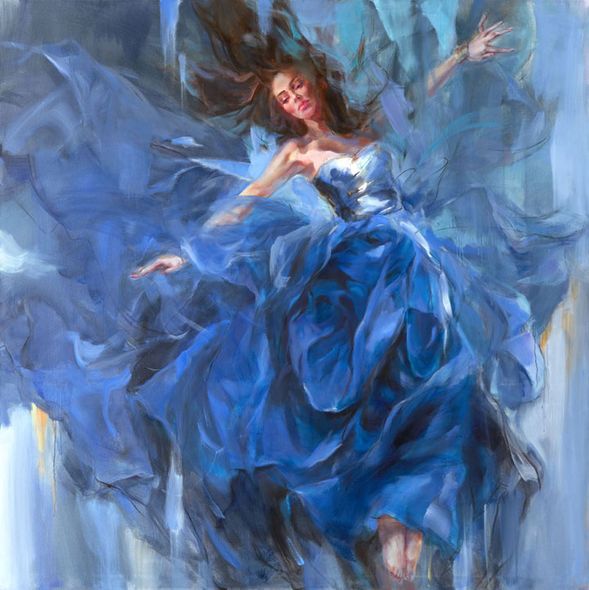 Anna Razumovskaya Hand Signed and Numbered Limited Edition Embellished Canvas Giclee:"Embracing the Breeze"