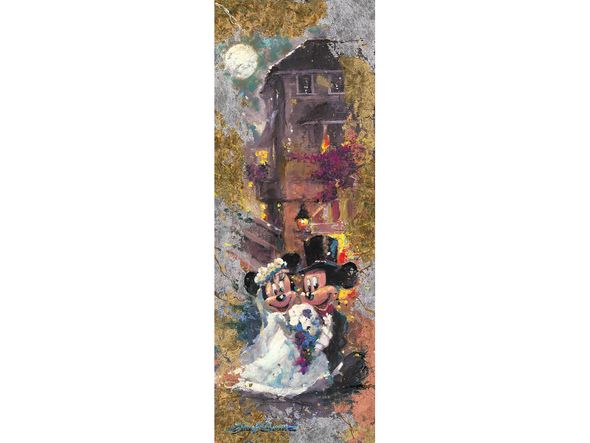 James Coleman Limited Edition Mixed-Media Gold and Silver Applique on Canvas Giclee:"Reflections of Love -Mickey & Minnie"