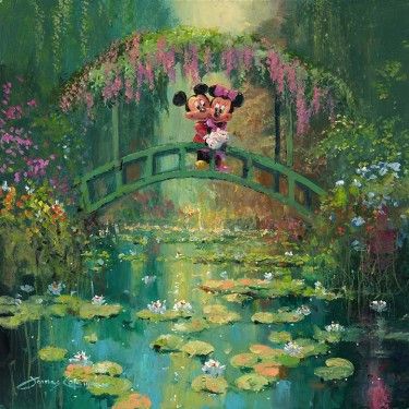 James Coleman Signed and Numbered Gicl&eacute;e on Canvas Hand-Embellished with Painted Accents: "Mickey and Minnie at Giverny "