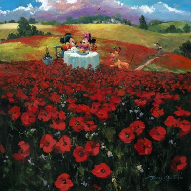 James Coleman Signed and Numbered Hand Embellished Limited Edition Giclee on Canvas:"Red Poppies"
