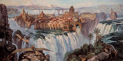 JAMES GURNEY 35X19 Secondary Market Art: "WATERFALL CITY SO"