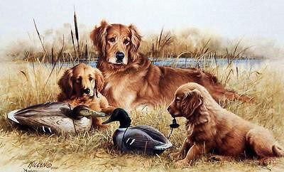 James Killen Print-Signed and Numbered:"A Dad's Pride and Joy-Golden Retrievers Puppies-SN A/P"