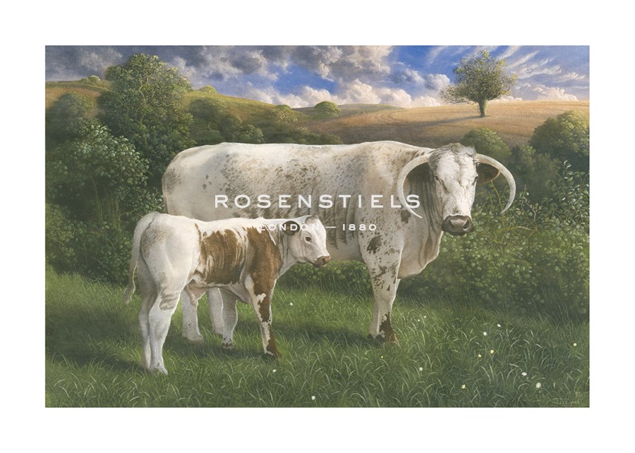 James Lynch Hand Numbered Limited Edition Print on Paper :"Longhorn Cow And Calf"