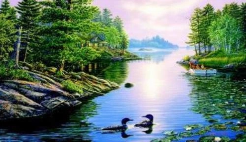 James Meger Signed and Numbered Limited Edition Lithograph: "At The Lake" James Meger Signed and Numbered Limited Edition Lithograph: "At The Lake"
