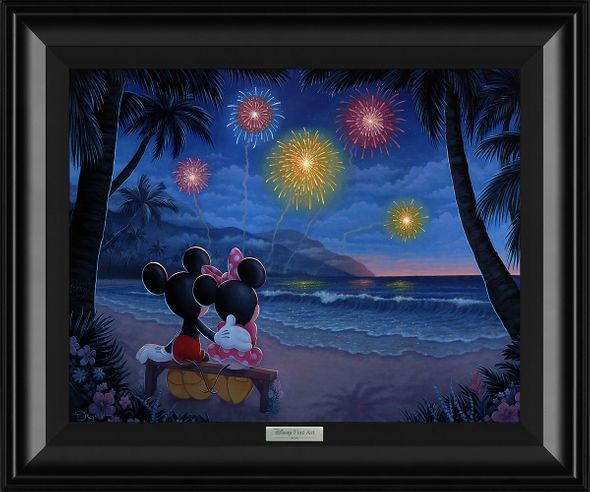 Disney Framed Limited Edition Canvas Giclee: "Evening Fireworks on the Beach" by Tim Rogerson