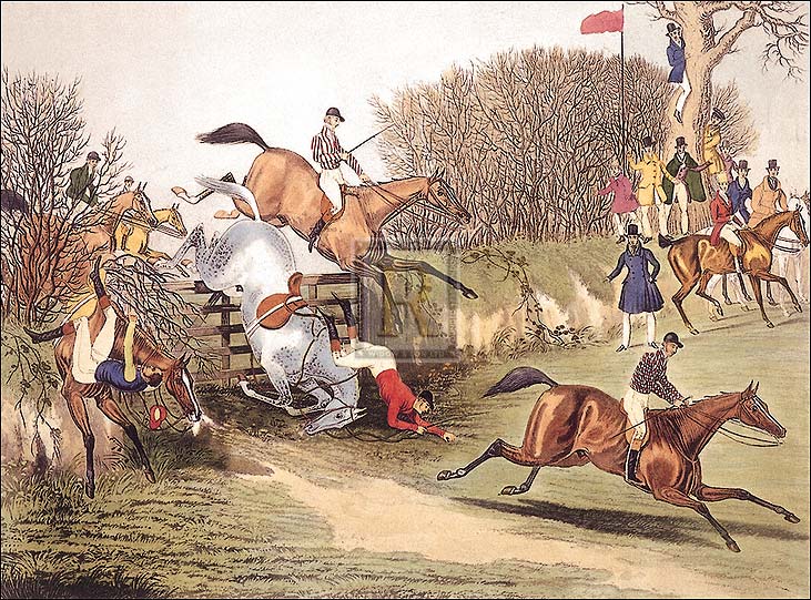James Pollard Artist Hand Colored Copper Plate Printed Atelier Print:"A Desperate Struggle"