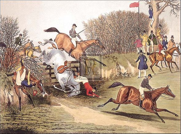 James Pollard Artist Hand Colored Copper Plate Printed Atelier Print:"A Desperate Struggle"