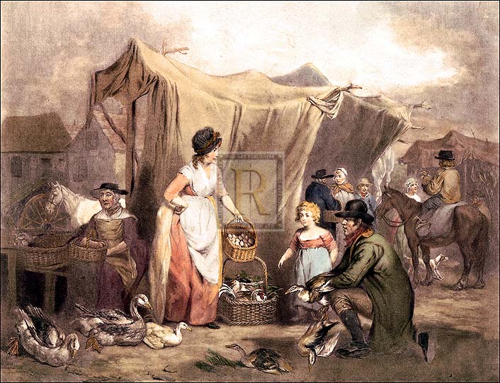James Ward Artist Hand Colored Copper Plate Printed Atelier Print:"A Poultry Market"