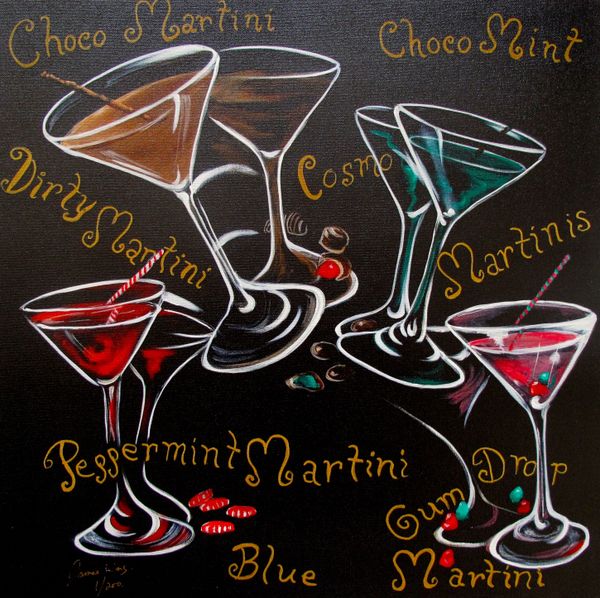 James Wing Hand Signed Limited Edition Giclee:"Cosmopolitan Martinis"