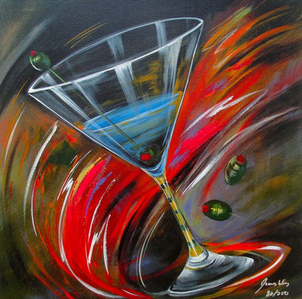James Wing Hand Signed Limited Edition Giclee:"Swirl Martini"