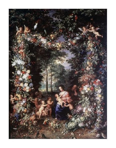 Jan Bruegel the Elder Fine Art Open Edition Gicl&eacute;e:"Holy Family W/ Wreath of Fruit & Flowers"