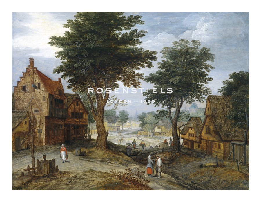 Jan Brueghel the Younger Hand Numbered Limited Edition Print on Paper :"Bustling Village Landscape with Trees"