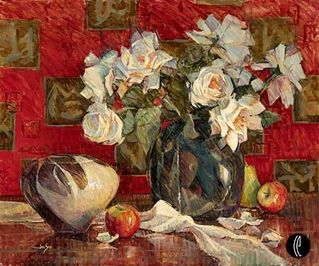 Jan Saia Limited Edition Embellished Giclee on Canvas:"Red is for Luck"