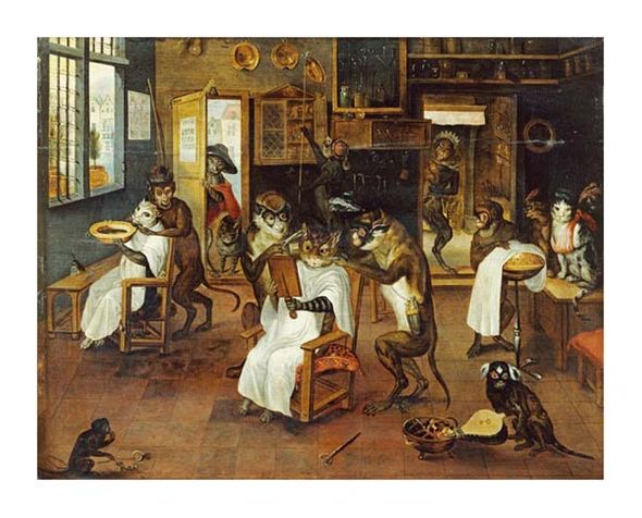 Jan Van Kessel Fine Art Open Edition Giclée:"A Singerie: Monkey Barbers Serving Cats"
