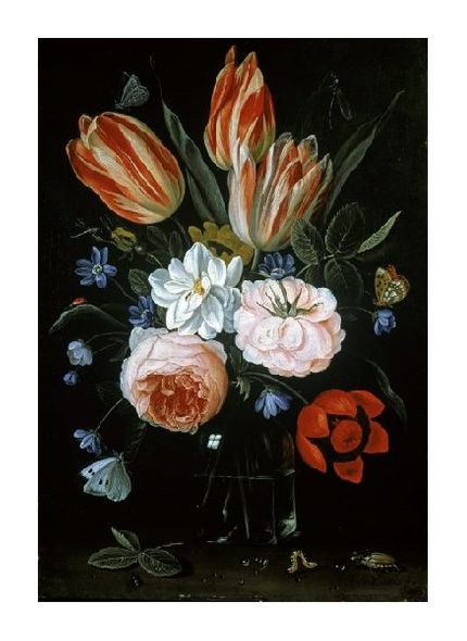 Jan Van Kessel Fine Art Open Edition Gicl&eacute;e:"Tulips and Roses in a Glass Vase"