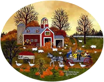 Jane Wooster Scott Hand Signed and Numbered Limited Edition Lithograph:"Four Seasons Oval Suite - Five White Geese"