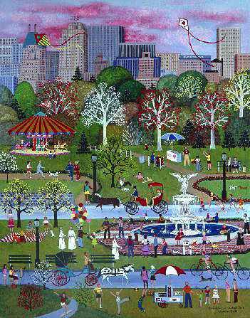 Jane Wooster Scott Hand Signed and Numbered Limited Edition Lithograph:"Springtime In Central Park"