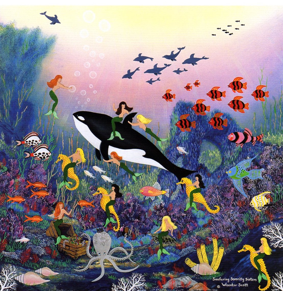 Jane Wooster Scott Hand Signed and Numbered Limited Edition Print: "Seafaring Soriroty Sisters "