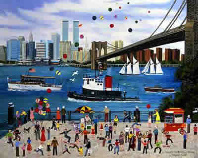Jane Wooster Scott Hand-Signed and Numbered Limited Edition Remarque Lithograph:"Beneath The Brooklyn Bridge"