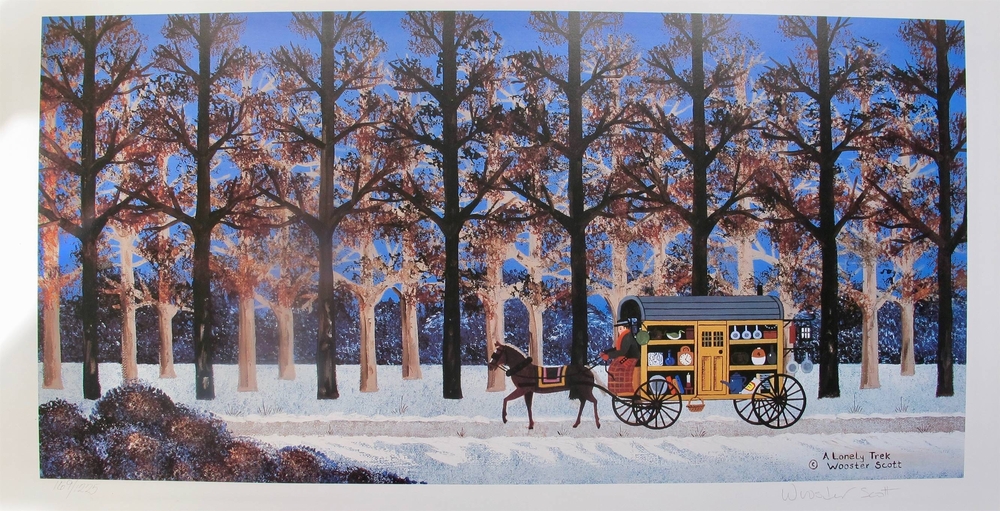 Jane Wooster Scott Hand Signed Limited Edition Art Lithograph:"A Lonely Trek"