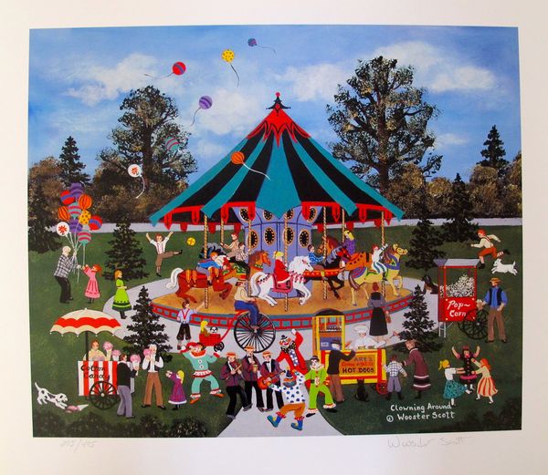 Jane Wooster Scott Hand Signed Limited Edition Lithograph:"Clowning Around"