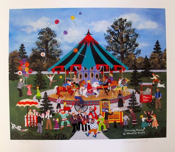 Jane Wooster Scott Hand Signed Limited Edition Lithograph:"Clowning Around"