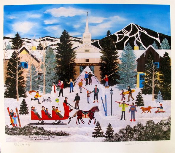 Jane Wooster Scott Hand Signed Limited Edition Lithograph:"Embracing Winter&#8217;S Toys"
