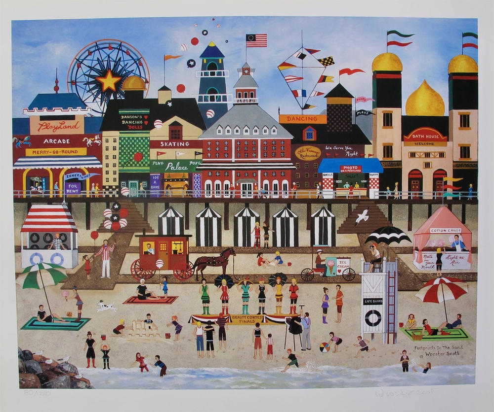 Jane Wooster Scott Hand Signed Limited Edition Lithograph:"Footprints In The Sand"