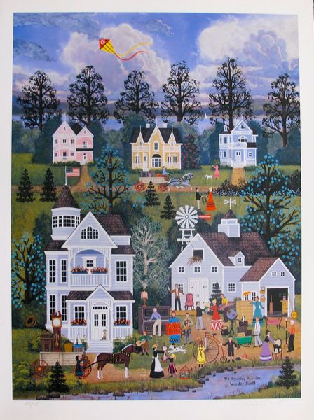 Jane Wooster Scott Hand Signed Limited Edition Lithograph:"The Country Auction"