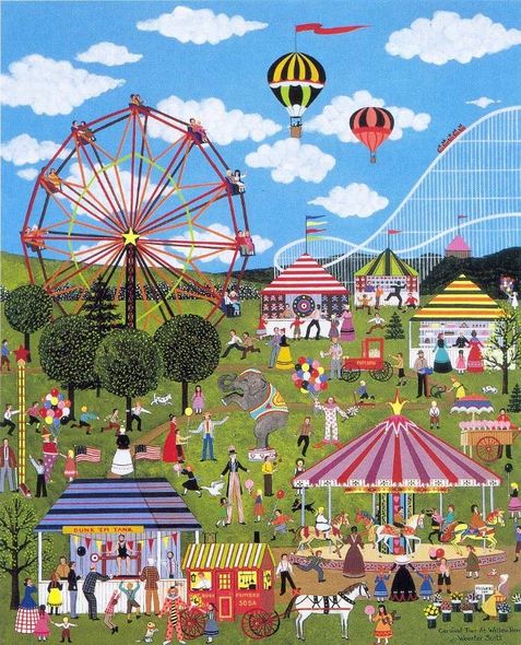 Jane Wooster Scott Handsigned and Numbered Limited Edition Serigraph on Paper:"CARNIVAL TIME AT WILLOW BEND"