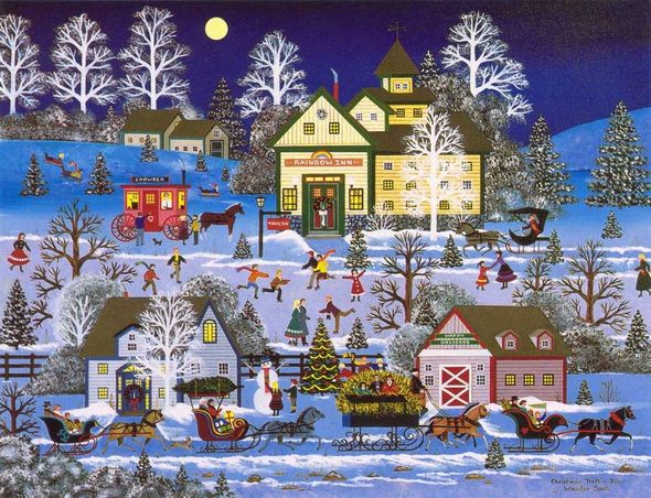 Jane Wooster Scott Handsigned and Numbered Limited Edition Serigraph on Paper:"CHRISTMAS TRAFFIC JAM"