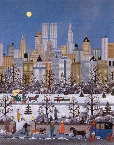 Jane Wooster Scott Handsigned and Numbered Limited Edition Serigraph on Paper:"DOG WALKING: A NIGHTLY RITUAL"