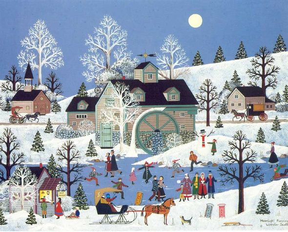 Jane Wooster Scott Handsigned and Numbered Limited Edition Serigraph on Paper:"MOONLIGHT FUNNING"