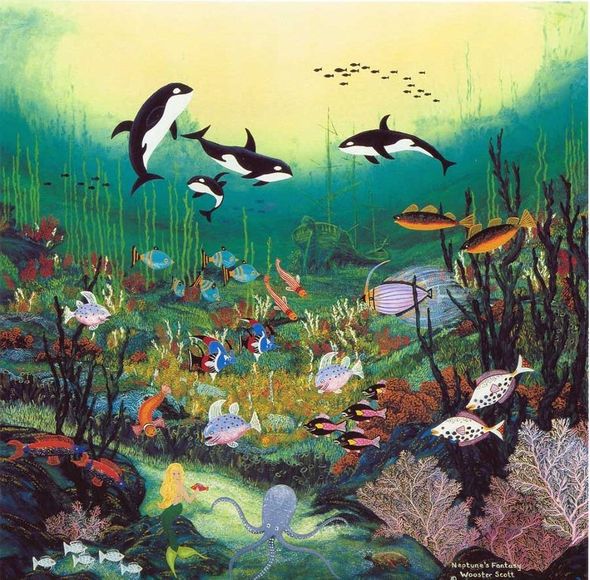 Jane Wooster Scott Handsigned and Numbered Limited Edition Serigraph on Paper:"NEPTUNE'S FANTASY"