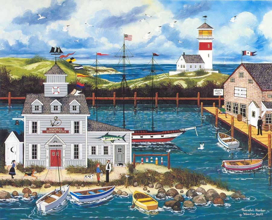 Jane Wooster Scott Handsigned and Numbered Limited Edition Serigraph on Paper:"PEACEFUL HARBOR - REMARQUE"