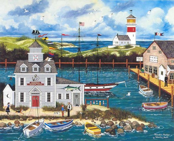 Jane Wooster Scott Handsigned and Numbered Limited Edition Serigraph on Paper:"PEACEFUL HARBOR - REMARQUE"