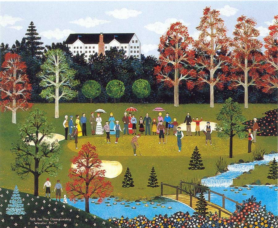 Jane Wooster Scott Handsigned and Numbered Limited Edition Serigraph on Paper:"PUTT FOR THE CHAMPIONSHIP - REMARQUE"