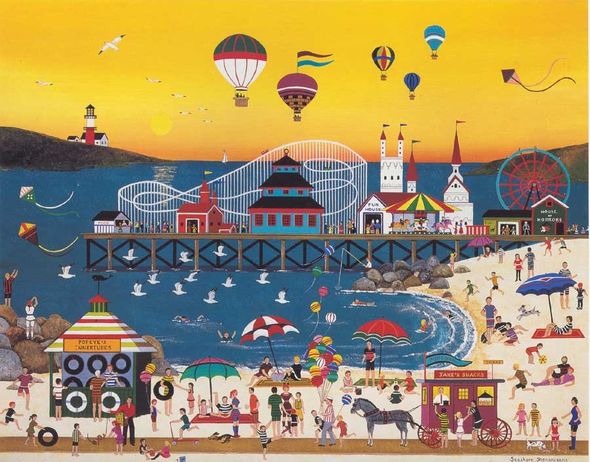 Jane Wooster Scott Handsigned and Numbered Limited Edition Serigraph on Paper:"SEASHORE SHENANIGANS"