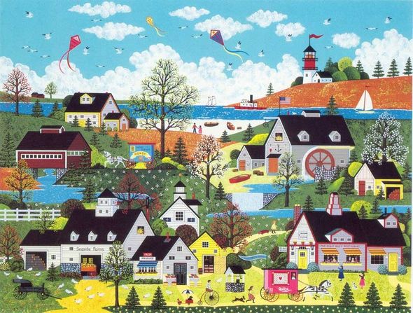 Jane Wooster Scott Handsigned and Numbered Limited Edition Serigraph on Paper:"SUNDAY IN NEW ENGLAND"