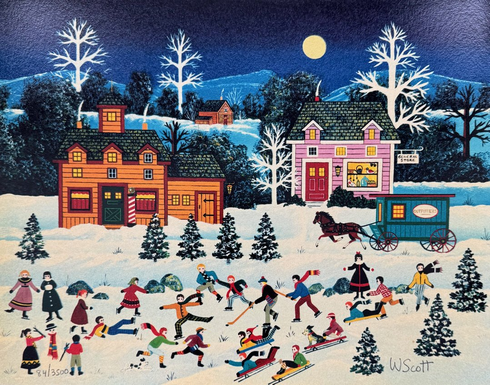 Jane Wooster Scott Handsigned and Numbered Limited Edition Serigraph on Paper:"FROSTY FROLICS"