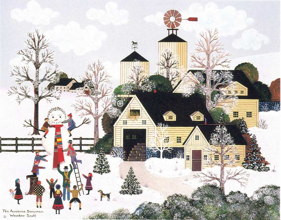 Jane Wooster Scott Handsigned and Numbered Limited Edition Serigraph on Paper:"THE AWESOME SNOWMAN"