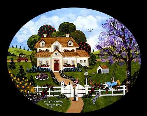 Jane Wooster Scott Handsigned & Numbered Limited Edition Canvas Giclee:"Swing Into Spring "