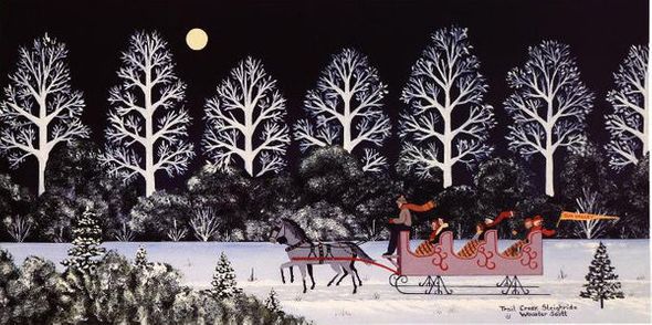Jane Wooster Scott Limited Edition Artist Proof Lithograph on Paper: "Trail Creek Sleigh Ride"