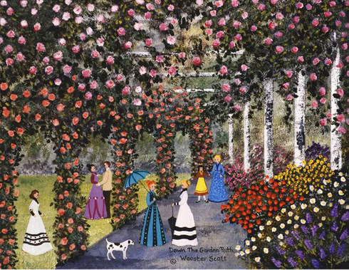 Jane Wooster Scott Limited Edition Lithograph on Paper: "Down the Garden Path"