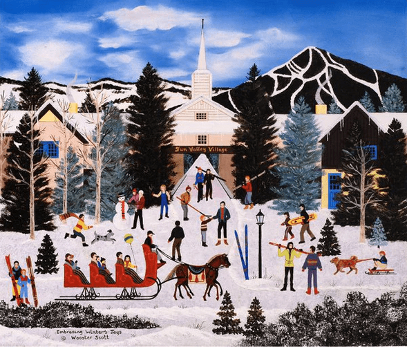 Jane Wooster Scott Limited Edition Lithograph on Paper: "Embracing Winter's Joys"